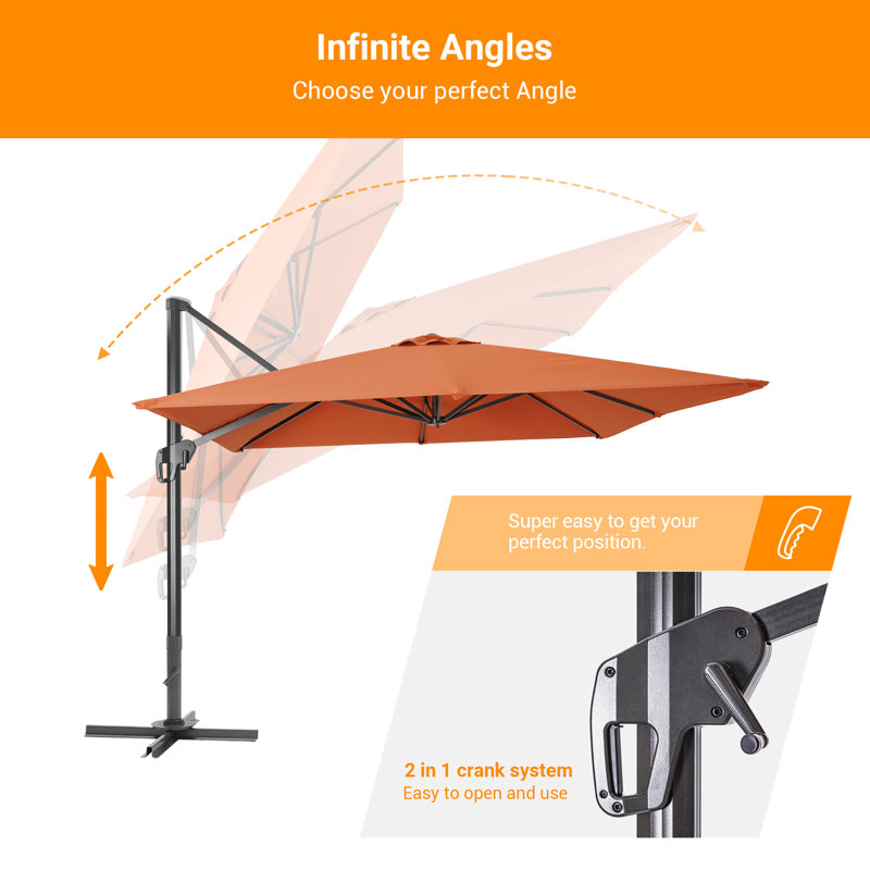 Parasol en porte-à-faux rectangulaire Sayhaan , Rouge rouille, H 106 po x l 138 po x P 138 po