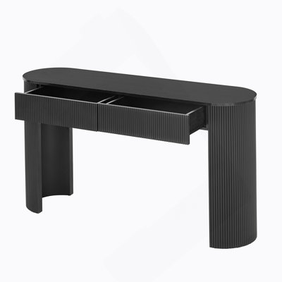 Entryway Table With Fluted Design, Modern Console Table With Storage, Oval Top And 2 Drawers For Entryway And Living Room (Black)
