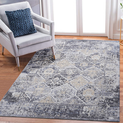 6X9 Area Rug Loom & Grey/Blue - Stylish For Home Office, Bedroom, Living Room, Study Stress- Maintenance Stain , Non-Shedding Nursery, Room To Static And Stains