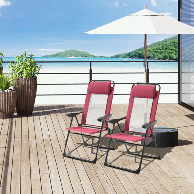 Ensemble de 2 fauteuils de patio pliants à structure métallique avec repose-tête amovible