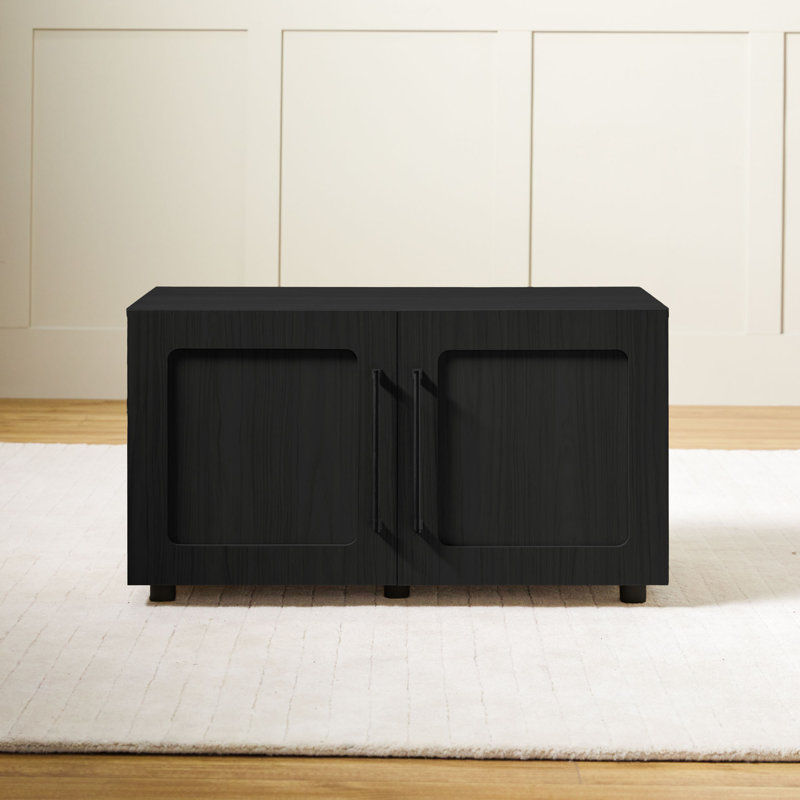 Armoire d'appoint moderne à profil bas avec cadre encadré 32 po Modern, Noir, H 18 po x l 32 po x P 16,5 po
