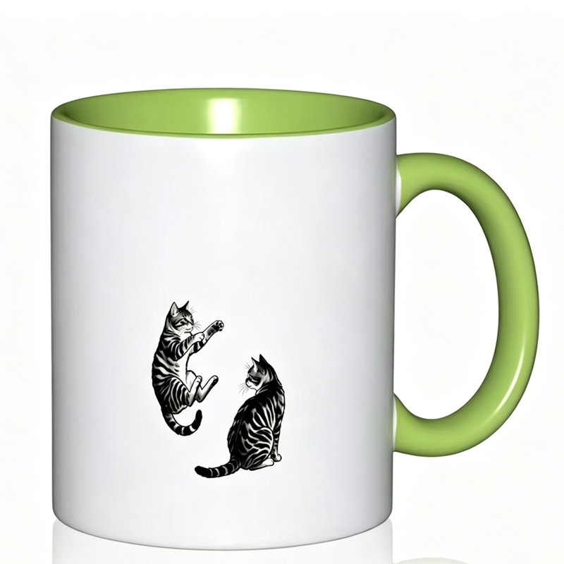 Cute Ceramic Mug with Two Cats Playing with Ink Splash Design - Perfect Gift for Cat Lover on Birthday Christmas Thanksgiving.