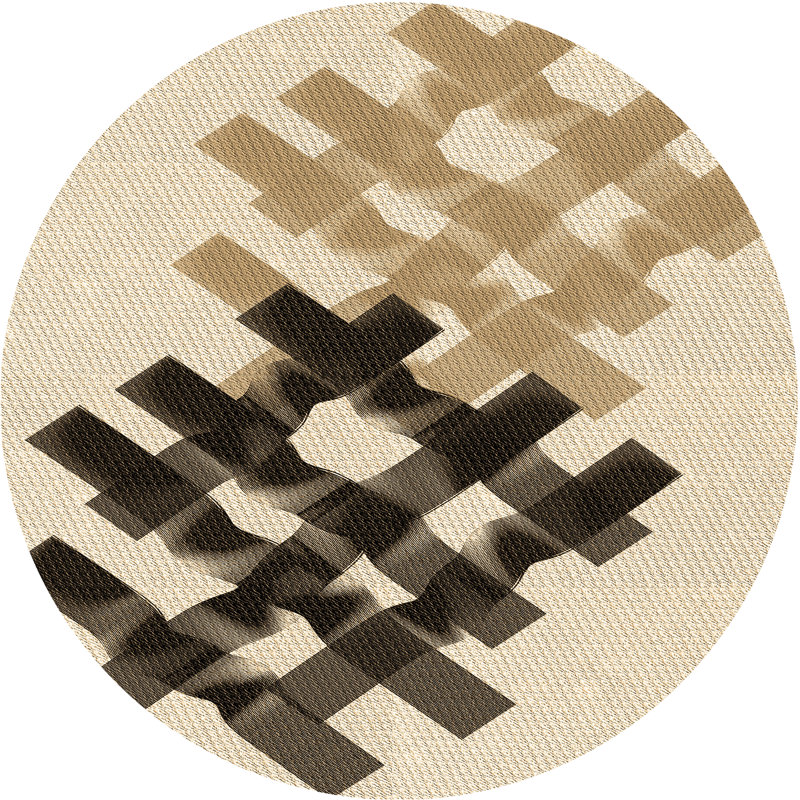 Tapis en laine brun / beige, Rond 7 pi