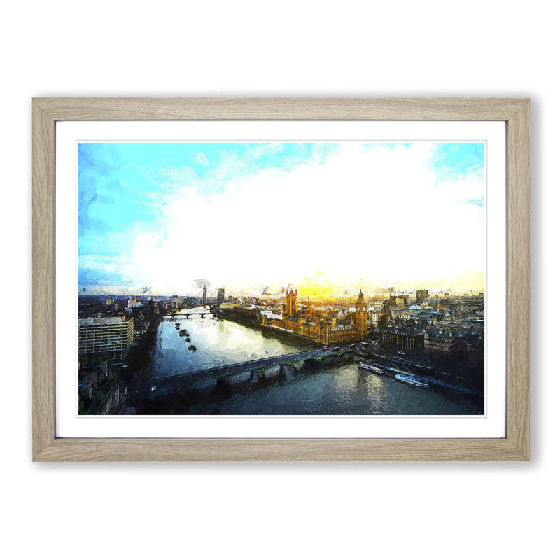 Big Ben And The London Skyline - Single Picture Frame Painting, 45cm H x 63cm W x 2cm D, Oak Framed