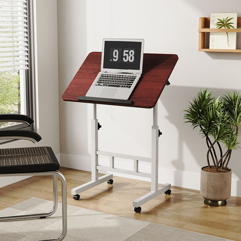 Adjustable Metal Base Computer Desk, Dark Walnut