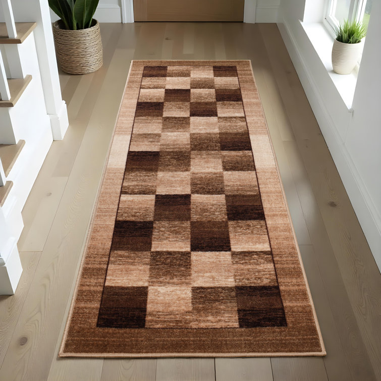 Rustic Colour Block Checkered NonSlip Indoor Runner or Area Rug