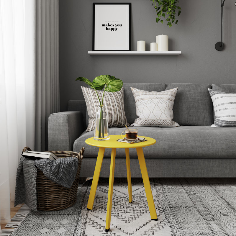Round Metal Outdoor Side Table , 45.1cm cm W 45.1cm cm D, Yellow