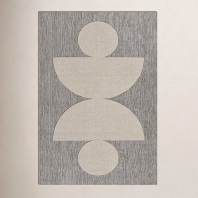 Aseelah Gray Ivory Geometric Outdoor Rug