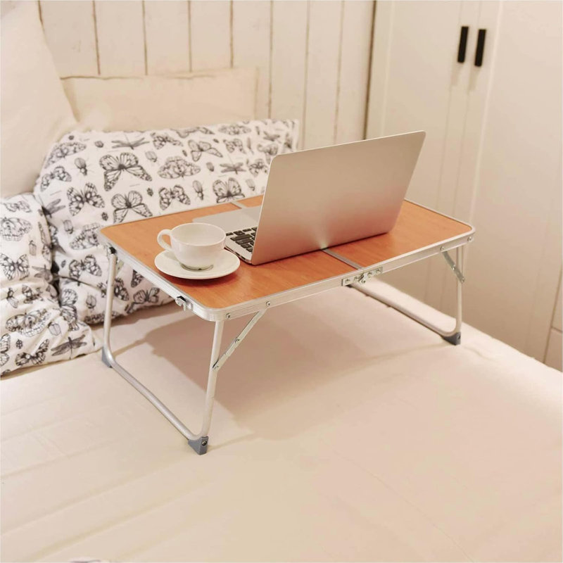Table pliante en bambou, bureau pour ordinateur portable réglable avec lumière DEL, table d'ordinateur portable pliable pour le lit, le canapé et le bureau personnel