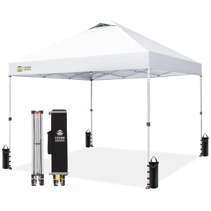CROWN SHADES 12 Ft. W x 12 Ft. D Commercial Metal Pop-Up Canopy with One Push Setup, White, White