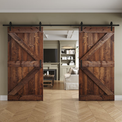 K Series Pine Wood Double Sliding Barn Door with Hardware Kit