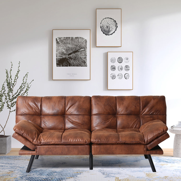Debara 70.5'' Upholstered Sofa, Memory Foam Futon Couch Bed, Modern Folding Sleeper Sofa Latitude Run Leather Type: Brown Faux Leather