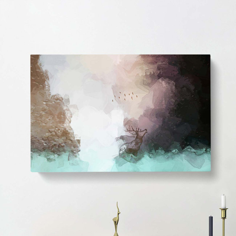 Birds Above a Stag in Abstract - Wrapped Canvas, 60cm H x 91cm W x 3cm D