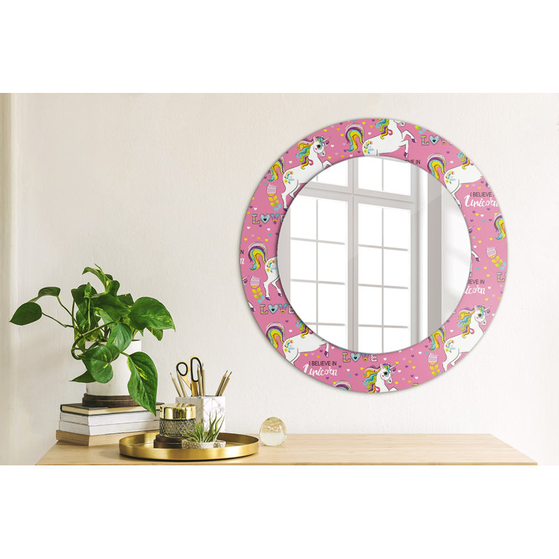 Huldar Glass Flat Wall Mirror, Pink Magic Unicorn, 50cm H x 50cm W