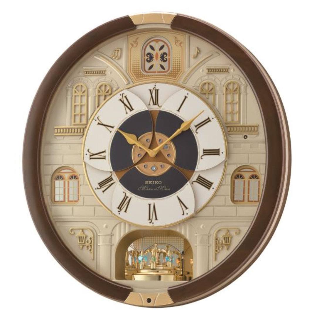 QXM371BRH Melodies In Motion Clock, Brown Seiko