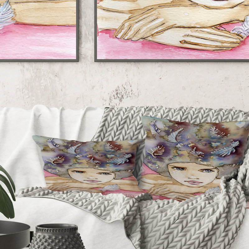Portrait abstrait d'une jeune femme - Coussin décoratif imprimé Glam, 16 po x 16 po