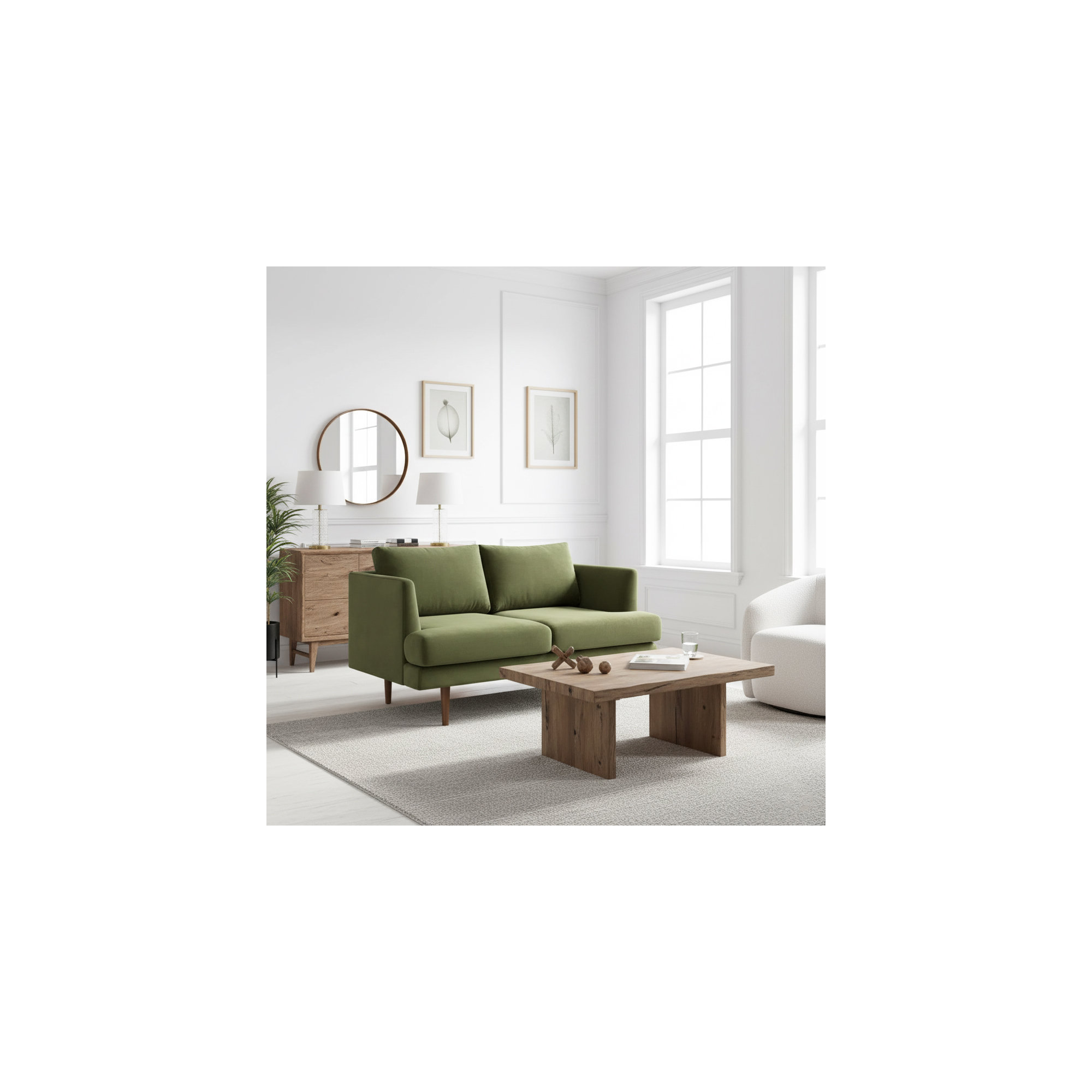 Miller 56" Upholstered Loveseat, Olive Green Velvet