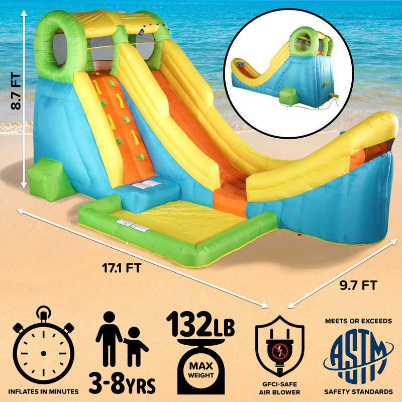 Sportspower Half Pipe Inflatable Water Slide for Kids with Basketball Hoop, 17' L x 9.7' W x 8.7' H (750W Blower Included)