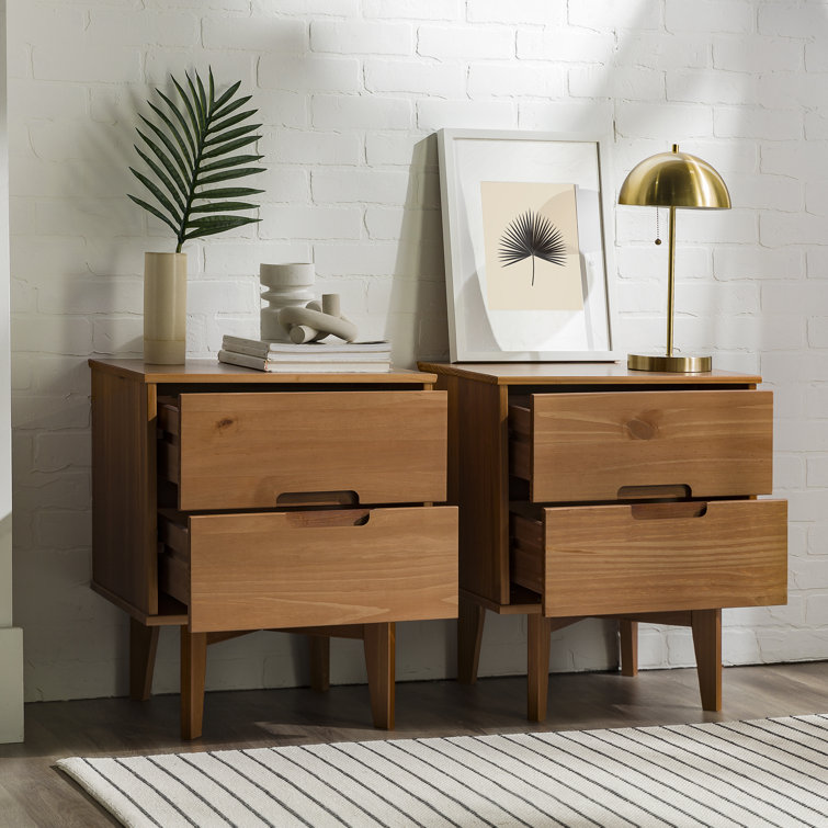 Aizlyn Mid-Century Modern Solid Wood Groove-Handle Nightstands, only one boxes