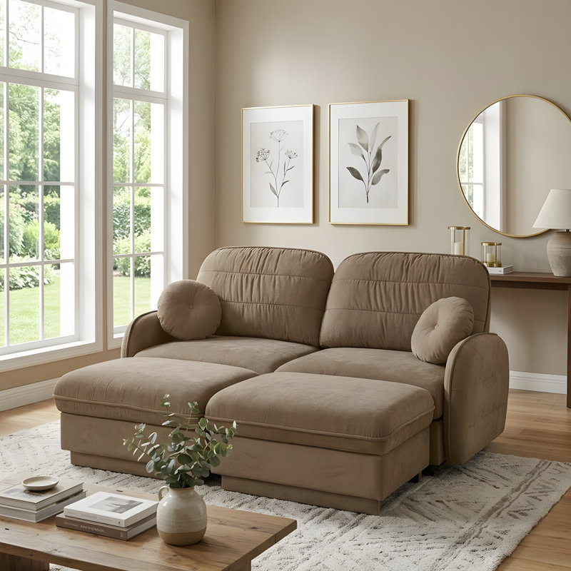 U-shaped sofa, deep-seated sofa with a removable ottoman, Light Coffee Chenille, 37.4" H x 73.2" W x 57.8" D