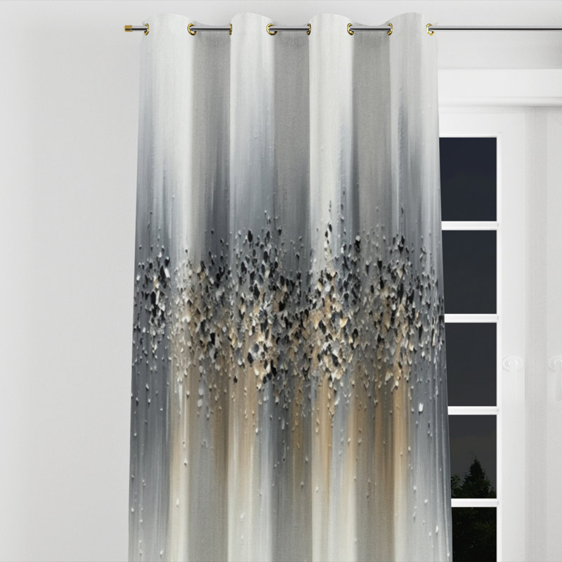 Gentle Gray Serenity - Abstract Velvet Grommet Curtain - 1 Panel, 52" W x 120" L, Golden Grommets