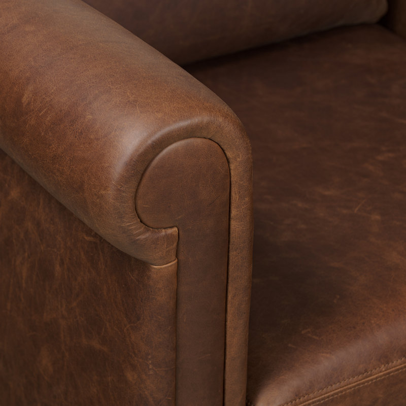 Bruges Full-Grain Italian Leather Lounge Chair, Chocolate Brown Genuine Leather