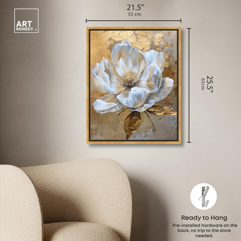 Athenas Flower Canvas Glamorous Feminine Wall Art by Art Remedy, 25" H x 21" W, Gold Framed