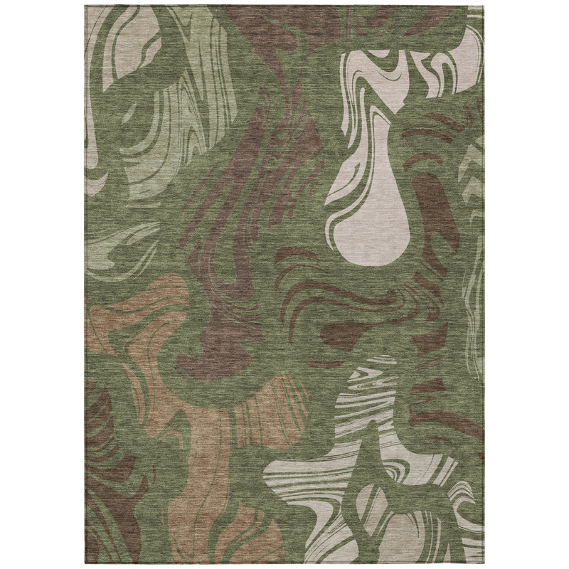 Machine Washable Indoor/Outdoor Chantille ACN2852 Abstract Rug, Olive, 9' x 12'