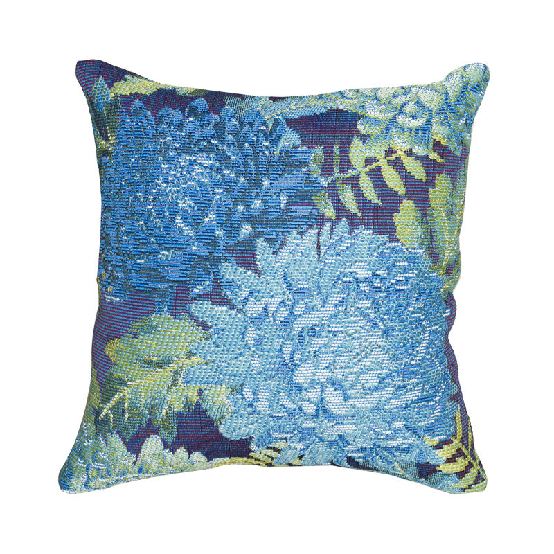 Floral Outdoor Throw Pillow, Blue/Green, Square