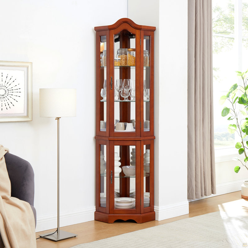 Corner Cabinet With Lights, Adjustable Tempered Glass Shelves