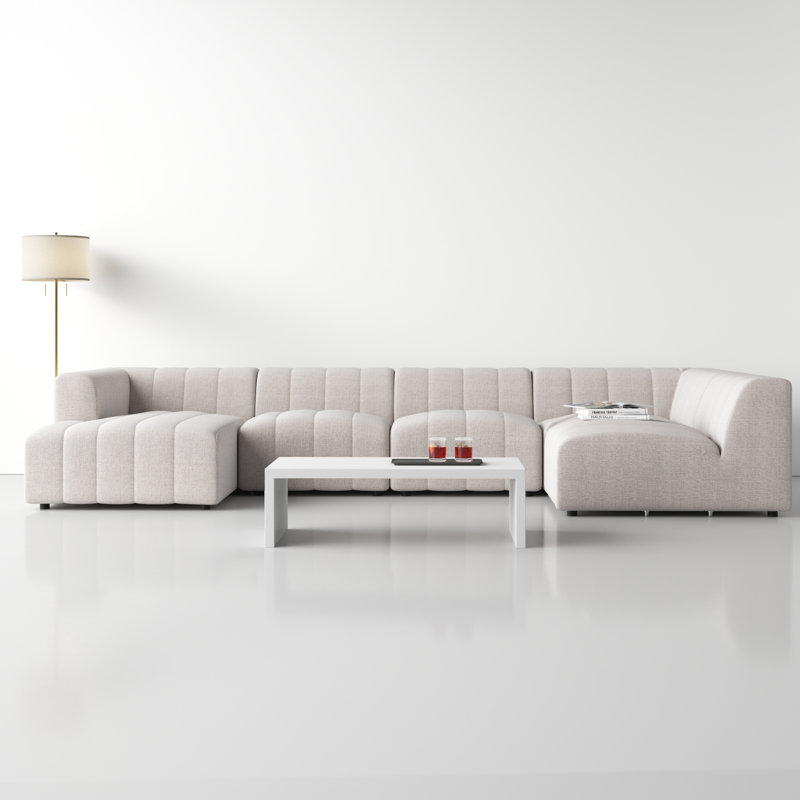 Bowry Upholstered U-Shaped Sectional, Left Hand Facing, Beige Polyester