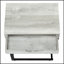 Table d'appoint en forme de C avec tiroir de rangement, plateau en stratifié gris et structure en métal noir pour les espaces de vie modernes