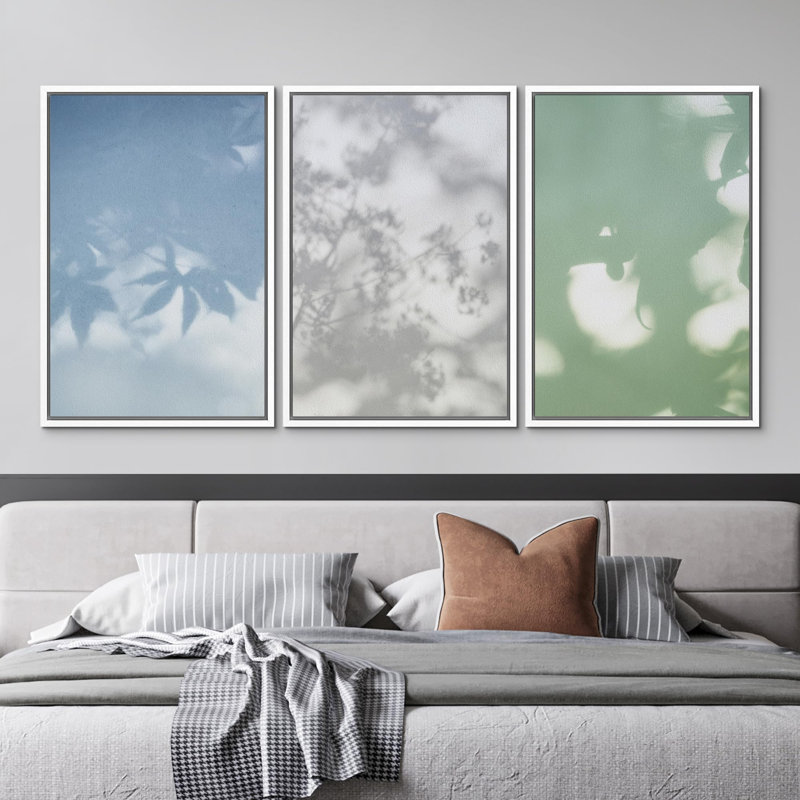 «Botanical Shadow Tranquil Blue and Green Tones», 3 pièces, Blanc, H 24 po x l 16 po