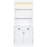 83.4"Tall Bookshelf Suite, Modern Bookcase Suite with LED Lighting,Doors and Drawers,2-Piece Set
