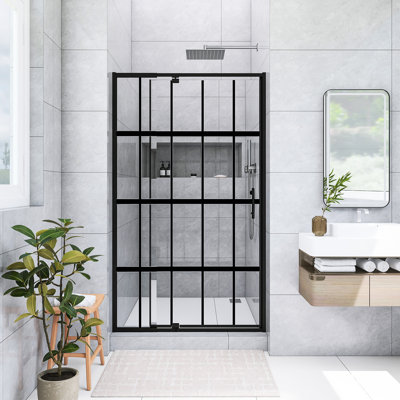 42 po X P 71 po Porte de douche à cadre pivotant H au fini noir mat