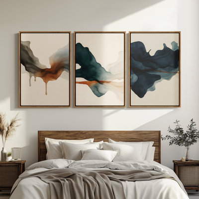 Art mural encadré, impressions murales abstraites rétro pour chambre à coucher - 3 panneaux