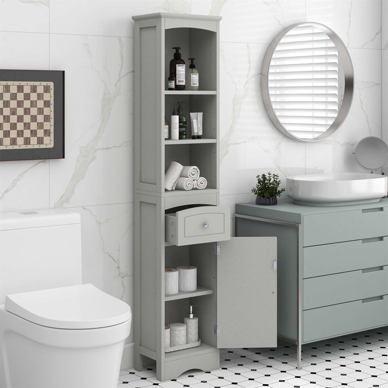 Tall Bathroom Cabinet With Drawer And Adjustable Shelf, Freestanding MDF Storage For Modern Bathrooms, Gray