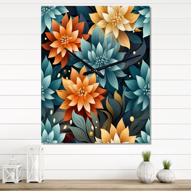 Jaquincy - Horloge murale florale surdimensionnée, H 32 po x l 14 po x P 1 po