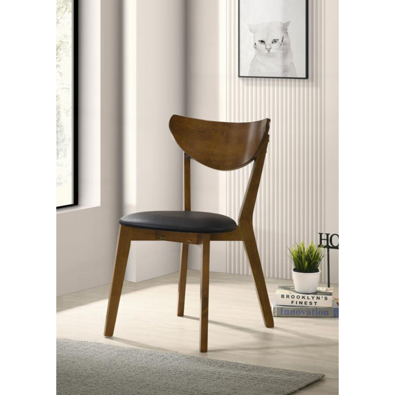 Ensemble de 2 chaises de salle à manger avec siège en similicuir noir, noyer foncé