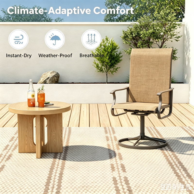 Chaise de patio pivotante à 360 ° avec mouvement de bascule doux - Chaise de patio d'extérieur, structure en acier antirouille (ensemble de 2)