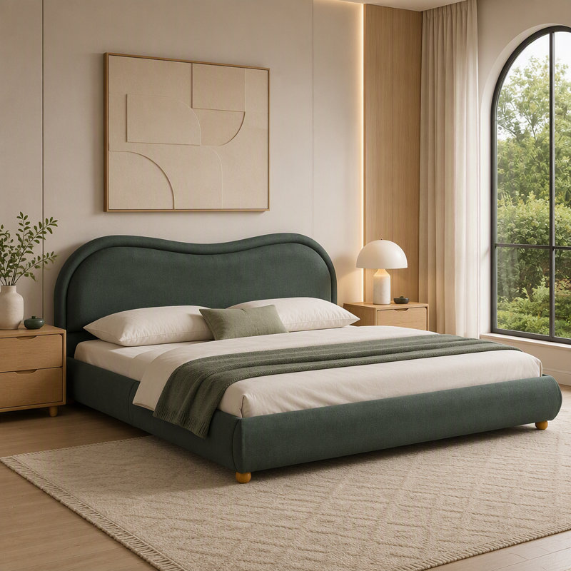 Lit plateforme tapissier, Très grand lit, Olive Green