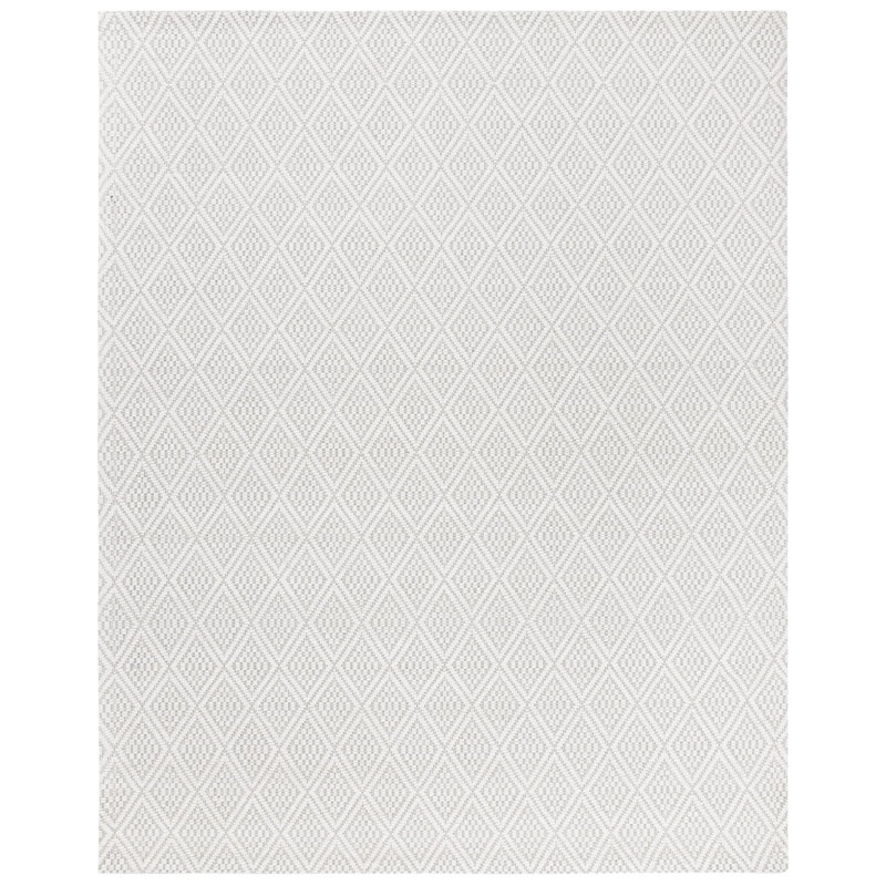Ivory Geometric Flatweave Wool Area Rug, 3' x 5'