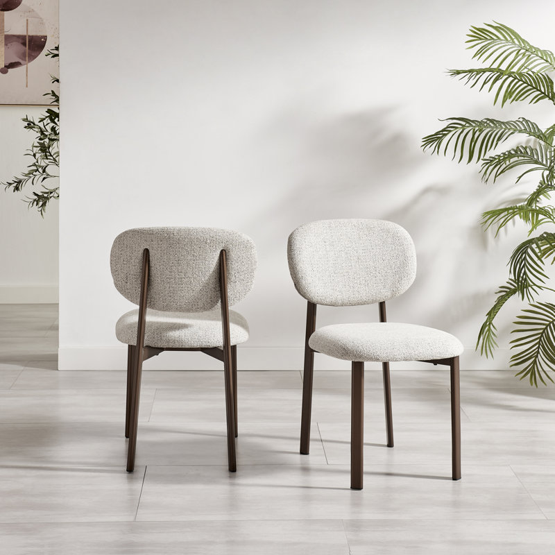 Merella Upholstered Fabric Dining Chairs Bronze Legs - Contemporary Sleek Design, Beige