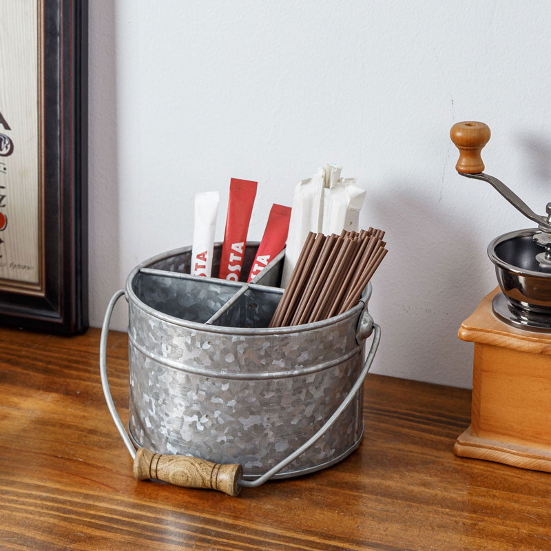 4-Slot Galvanized Metal Flatware Caddy