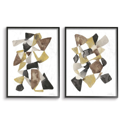 «Abstract Black Gold Brown Shape» par Jennifer Goldberger, ensemble de 2 reproductions d'art
