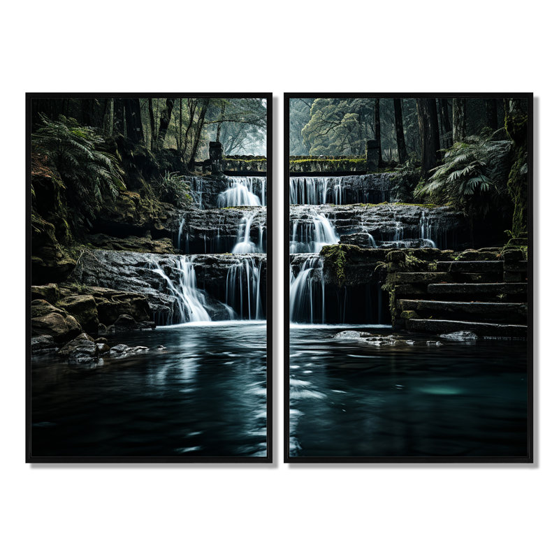 Cascade éternelle I - art mural traditionnel sur toile, H 36 po x l 48 po, Impression encadrée flottante sans passe-partout