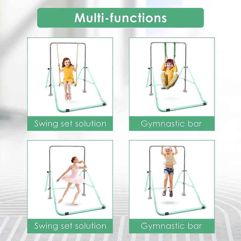 Expandable Gymnastics Bars for Kids, Swing Set for Home Training, Green