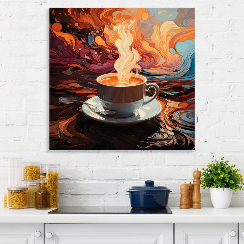 «Yellow Steaming Cup Of Coffee III» - art mural café, H 30 po x l 30 po x P 1,5 po