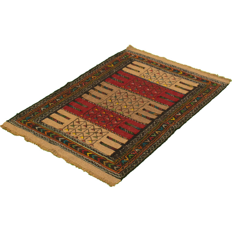 Tapis décoratif en laine noué à la main de conception unique 3 pi 7 po x 5 pi 5 po noué à la main new age rouge/brun clair