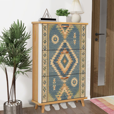 Shoe Storage Cabinet with 3 Flip Drawers for Navajo tribal seamless Native American ornament Ethnic South Western Shoe Rack Storage Organizer
